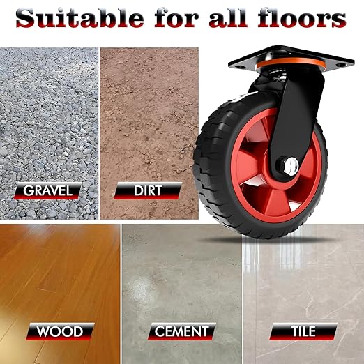 8 Inch Heavy Duty Industrial Casters,500 LBS Capacity per Caster, Set of 2 Swivel Solid Rubber Wheels for Utility Cart, Dolly,Chicken Coop,Workbench & Outdoor(no Brake)