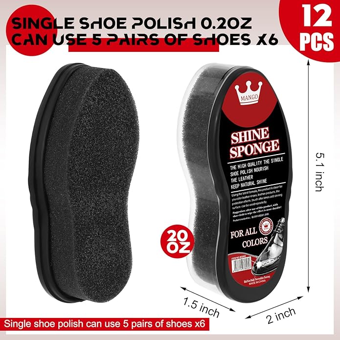 Loopeer 12 Pcs Shoe Shine Sponge Bulk, Instant Leather Shoes Shiner Care for Boots, Leather Accessories Quick Cleaning