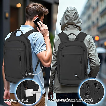 Business Backpack for Men Lightweight Commute Laptop Backpack Anti-Theft Water Resistant Backpack for 15.6 Inch Computer for Daily Office Work with Small Bag (Black)