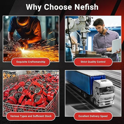 Nefish 4 Inch Industrial Grade Casters Wheels, Heavy Duty Aluminum Core PU Castor Set of 4, Durable Plate Swivel Casters with Brake 3200 LBS, Anti-Corrosion Wheels for Industrial, Machine