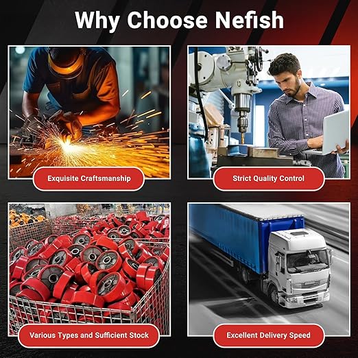 Nefish 5 Inch Industrial Grade Casters Wheels, Heavy Duty Aluminum Core PU Castor Set of 4, Durable Plate Swivel Casters with Brake 4000 LBS, Anti-Corrosion Wheels for Industrial, Equipment