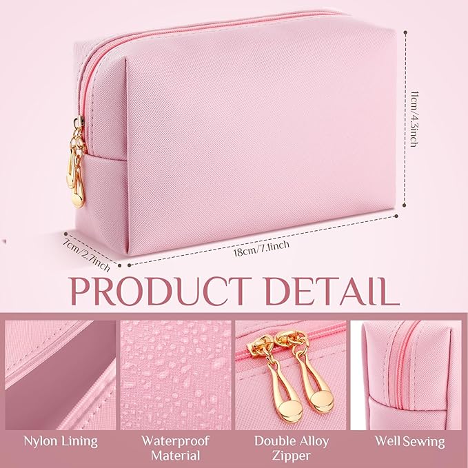Cunno 100 Pcs Makeup Bags Bulk PU Leather Cosmetic Pouch Christmas Small Pouch Bag DIY Toiletry Bags Preppy Aesthetic Travel Storage Organizer for Women Travel Christmas Party Gift(Pink,White)