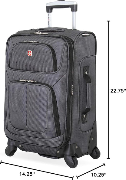SwissGear Sion Softside Expandable Luggage – Carry-On Suitcase with 360 Degree Wheels & Retractable Handle – 21 Inch, Perfect for 1-3 Night Trips – Dark Gray