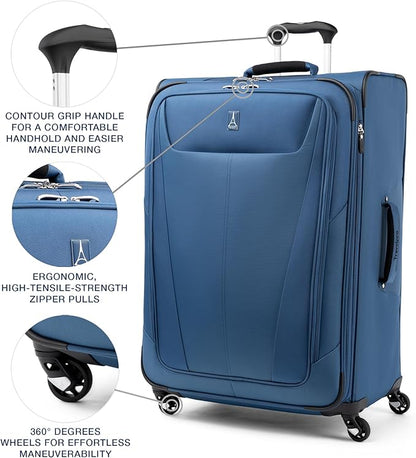 Travelpro Maxlite 5 Softside Expandable Luggage with 4 Spinner Wheels, Lightweight Suitcase, Men and Women, Ensign Blue, Checked-Large 29-Inch