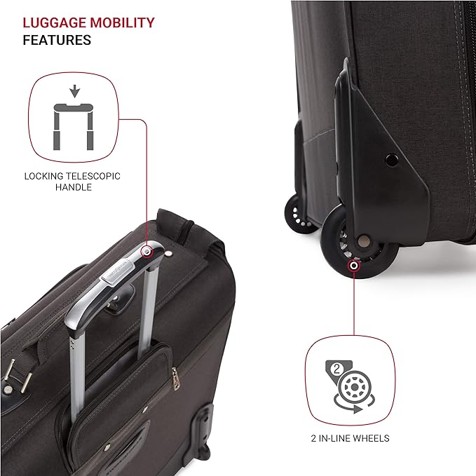 SwissGear 7895 Premium Rolling Garment Bag, Bonus Hanging Feature, Men's and Women's, Carry-on Luggage - Grey Heather