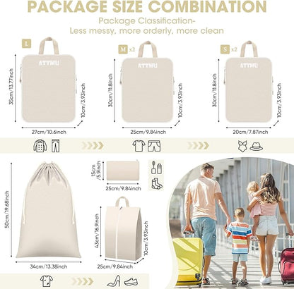 8 Set Compression Packing Cubes for Travel, Expandable Compression Cubes for Suitcases, Lightweight Suitcase Organizer with Shoes & Laundry Bags, Travel Accessories for Men Women