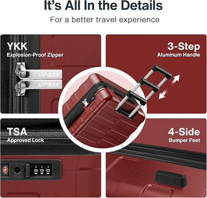 Luggage Sets 3 Piece (3-YEARS VIP SERVICE) Hardside Expandable Ultra Durable Polycarbonate Lightweight Carry On Travel Suitcase with TSA Lock Spinner Wheels, Wine Red