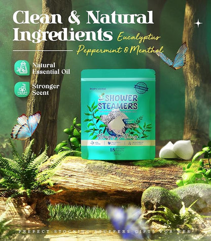 POPCHOSE Shower Steamers Aromatherapy - Christmas Stocking Stuffers for Women & Men, Eucalyptus for Shower with Natural Essential Oils, Home SPA & Self Care Relaxation, Quick Relief Nasal Congestion