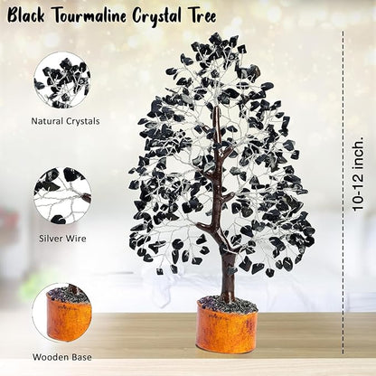 Black Tourmaline Gemstone Tree of Life Crystal Tree for Positive Energy, Handmade Chakra Tree Feng Shui Decor Good Luck Gem Bonsai Money Tree, Wealth & Prosperity, Spiritual