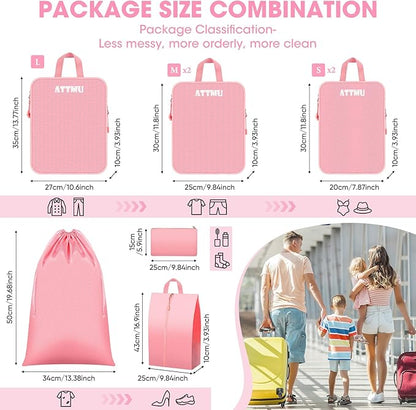 8 Set Compression Packing Cubes for Travel, Expandable Compression Cubes for Suitcases, Lightweight Suitcase Organizer with Shoes & Laundry Bags, Travel Accessories for Men Women
