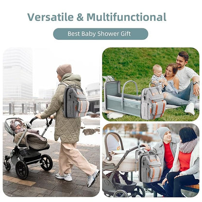 Diaper Bag Backpack with Changing Station, Large Diaper Bag, Baby Bag, Multifunctional Diaper Bag, Gray