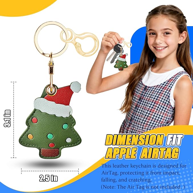 Leather Keychain for Airtag, Cute Protective Keychain Holder Compatible with Apple Air Tag,GPS Item Tracker Case Cover for Keys,Bags,Pets,Luggage(Tree)