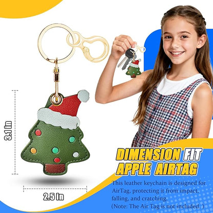 Leather Keychain for Airtag, Cute Protective Keychain Holder Compatible with Apple Air Tag,GPS Item Tracker Case Cover for Keys,Bags,Pets,Luggage(Tree)