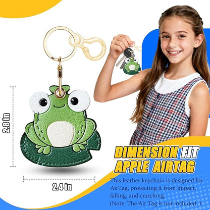 Leather Keychain for Airtag, Cute Protective Keychain Holder Compatible with Apple Air Tag,GPS Item Tracker Case Cover for Keys,Bags,Pets,Luggage(Frog)