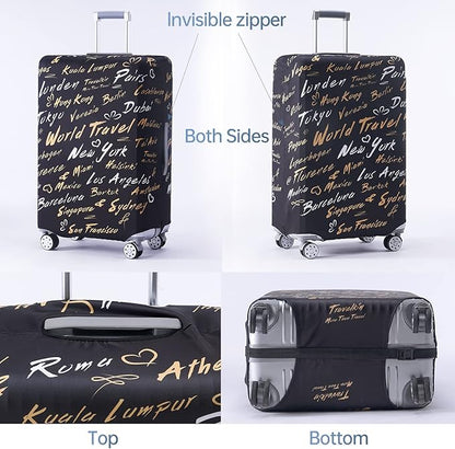 Travelkin Luggage Covers For Suitcase Tsa Approved,Suitcase Cover Protector Fit 18-32 Inch Luggage (World City, XL)