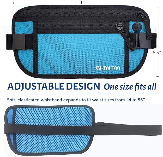 Money Belt for Travel - Hidden Travel Pouch Protect Your Credit and Money With RFID Blocking Passport Holder Waist Wallet (Blue)