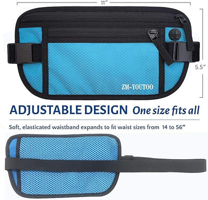 Money Belt for Travel - Hidden Travel Pouch Protect Your Credit and Money With RFID Blocking Passport Holder Waist Wallet (Blue)