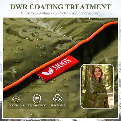 MOOX Down Camping Blanket Packable Backpacking Camping Quilt Outdoor Lightweight Warm Water Resistant Puffy Sleeping Bag Travel Hiking 55"x79" Waterproof Camp Throw Blanket, Green Orange