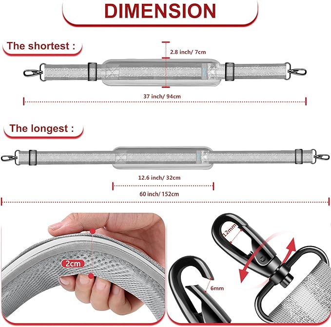 ZINZ 60" Universal Bag Strap with Ultra-Thick Fixed Breathable Pad Adjustable Heavy-Duty Shoulder Strap for Laptop Bag Crossbody Luggage Gym Bag Camera Bag and More -TH01B04