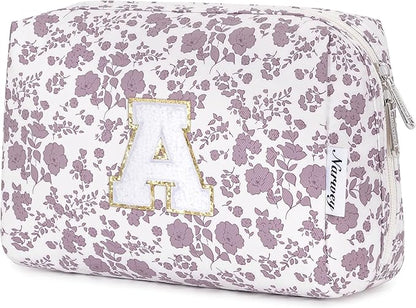 Narwey Christmas Gifts for Teen Girls Kids Women Personalized Initial Floral Makeup Bag Cute Cosmetic Trendy Stuff 6 8 10 11 12 13 14 16 18 Years Old Travel Toiletry Bag (Little Dusty Pink Flower A)