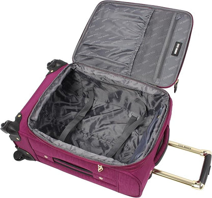 Steve Madden Designer-Gepckkollektion Leichter Softside-Koffer fr Damen und Herren strapazierfhige 50,8 cm groe Tragetasche mit 4 rollenden Spinner-Rdern, Peek-a-boo Purple, 20in, Carry on Bag With