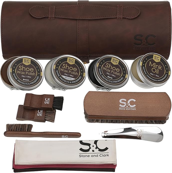 Stone and Clark Original Shoe Polish & Care Kit - Leather Shoe Shine Kit for Men & Women