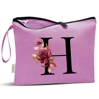 Vavabox A-Z Personalized Makeup Bag, Birthday Gifts for Women Mom, Gifts for Best Friend, Bride Bridesmaid Cosmetic bag (H, Purple)