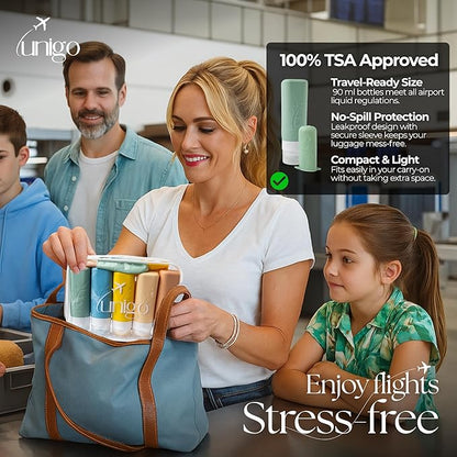 unigo Travel Bottles For Toiletries, 5-pack 3.oz TSA Aprroved Travel Size Bottles, Containers For Toiletries, BPA Free, Leak Prrof, Refillable Containers Bottles (MultiColor A)
