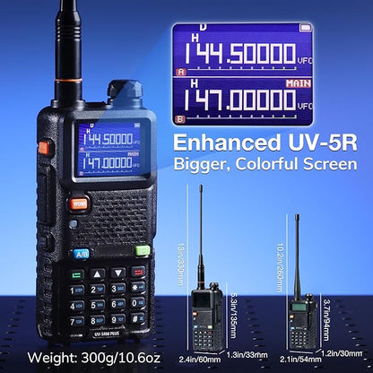 BAOFENG UV-5RM Plus 10W Ham Radio Handheld, Dual Band Two Way Radio Long Range, NOAA FM Airband Receiver, with Soft Case, Programming Cable, 2500mAh Battery USB-C Port, Chirp Compatible (2 Packs)