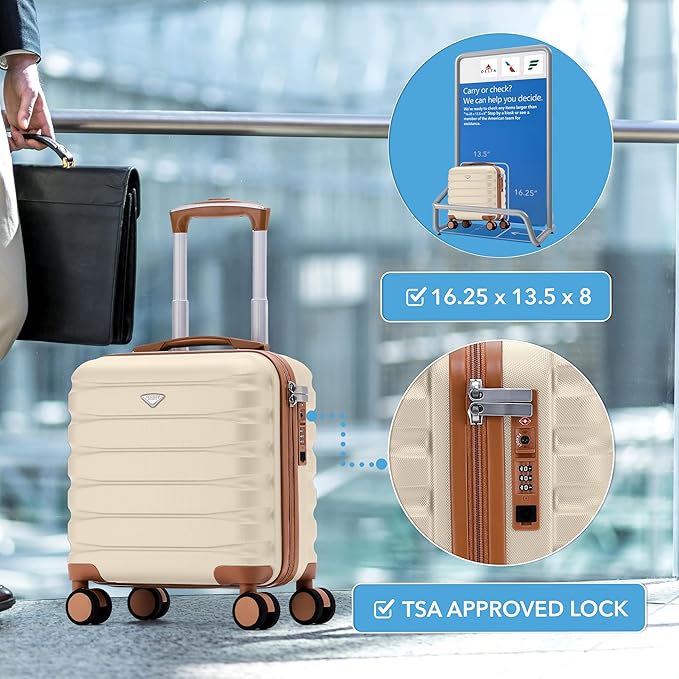Flight Knight Carry On Suitcase 16.25x13.5x8 Hardside TSA Lock & USB Port Lightweight Luggage Silent Double Spinner Wheels Maximum Underseat Carry-On Bag For Virgin & South West Approved Airlines