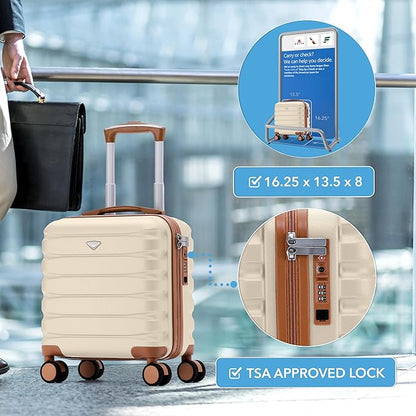Flight Knight Carry On Suitcase 16.25x13.5x8 Hardside TSA Lock & USB Port Lightweight Luggage Silent Double Spinner Wheels Maximum Underseat Carry-On Bag For Virgin & South West Approved Airlines