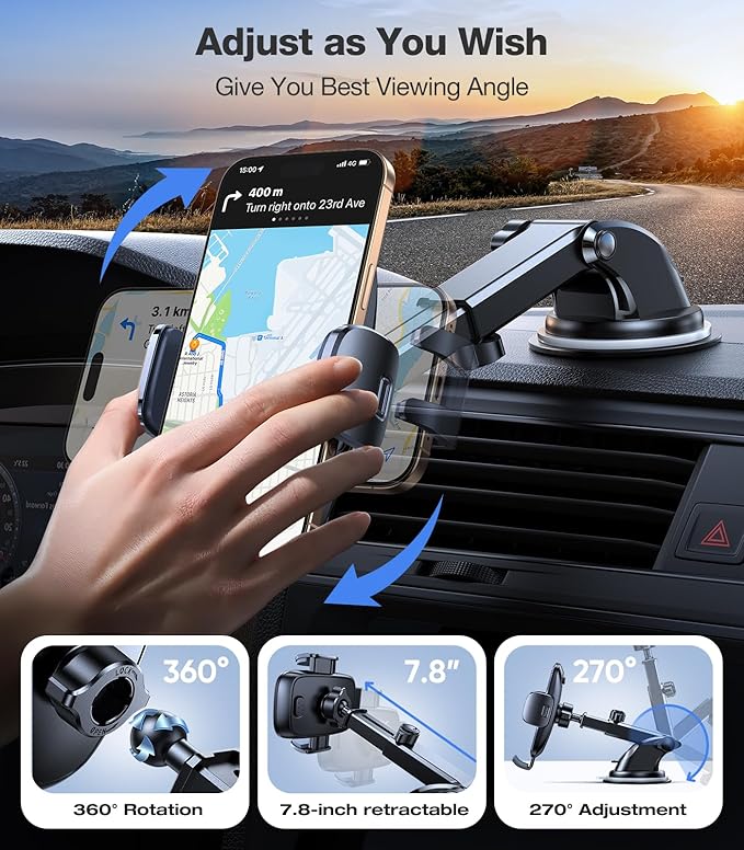 TORRAS 2025【Strongest Suction & Ultra-Durable】 Phone Holders for Your Car,【Patent & Safety Certs】 Car Phone Holder Mount Truck Stand for Dashboard Windshield Vent for iPhone 17 16 15 14 13, Navy Blue