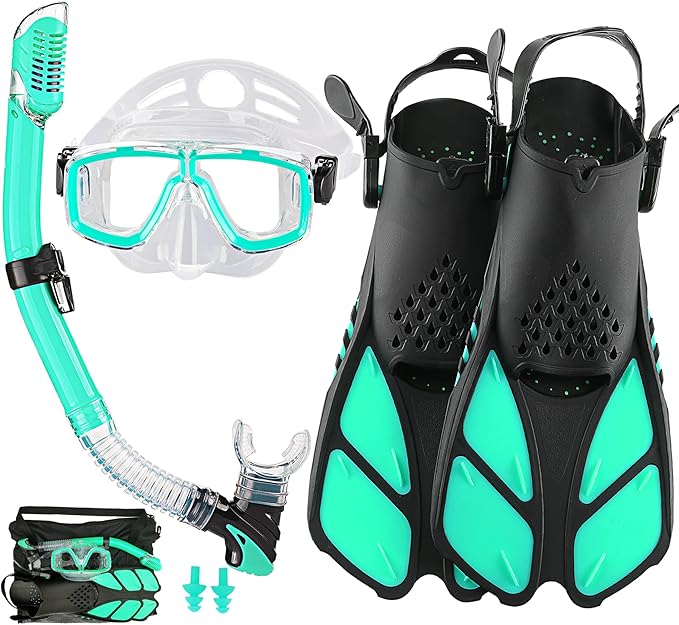 Snorkeling Gear for Adults with Fins Scuba Diving Gear Adult Professional Travel Snorkel Sets with Flippers,Anti-Fog Anti-Leak Diving Mask