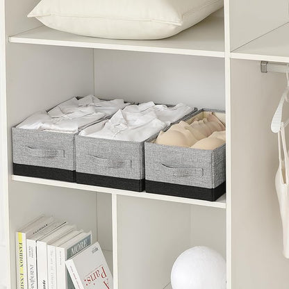 linen closet organizers and storage, 3 Pack Large Storage Baskets, Washable, Clothing Storage Bins with Handle, Closet Organizer for Storage Sweater,Sheets (gray black, 16"x9½"x6¾")