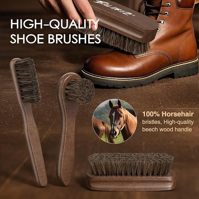 Shoe Shine Kit For Men & Women, 13Pcs Leather Shoe Polish Kit Christmas Gifts with Shoe Polish, Mink Oil, Horsehair Brush for Leather Boot Shoe Care Kit Mens Dad Birthday Gifts Ideas