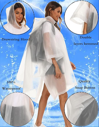 2 Pack Rain Ponchos for Adults Reusable - Raincoats Survival Emergency Heavy Duty Rain Coat with Drawstring Hood