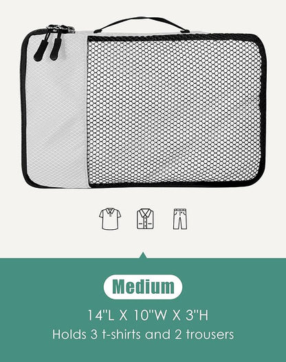 4-Piece Packing Cubes Travel Accessories Set for Suitcases - Luggage Organizer Bags with Double Zipper - Mesh Top - Medium - Beige
