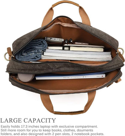 CoolBELL Laptop Messenger Bag Vintage Shoulder Bag Convertible Backpack Retro Briefcase Versatile Travel Bag Fits 17.3 Inch Laptop For Men Business (Waxed Canvas Brown)