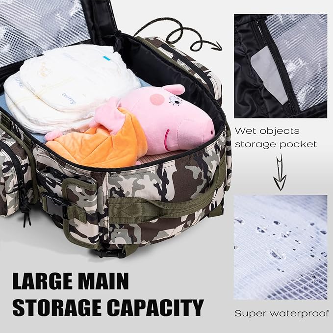Dinictis Dad Diaper Bag, Mens Diaper Bag Backpack with Diaper Changing Mat, Military Diaper Backpack with Molle Webbing, Waterproof Pouch, Baby Wipes pocket, Insulated Bottle Pockets- Camo