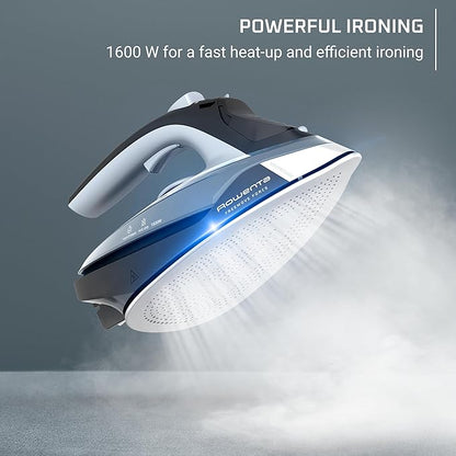 Rowenta Freemove Cordless Iron with Steam, 1600 Watts, Stainless Steel Soleplate, Rapid Heating, Portable Steamer for Clothes, Rechargeable for Wireless Ironing, Handheld Steamer Iron, Blue, DE6730