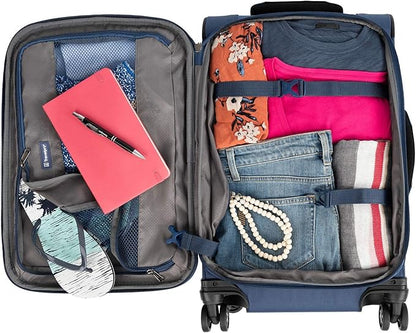 Travelpro Tourlite Softside 21" Expandable Luggage with 4 Spinner Wheels, Lightweight Suitcase, Carry-On, Blue