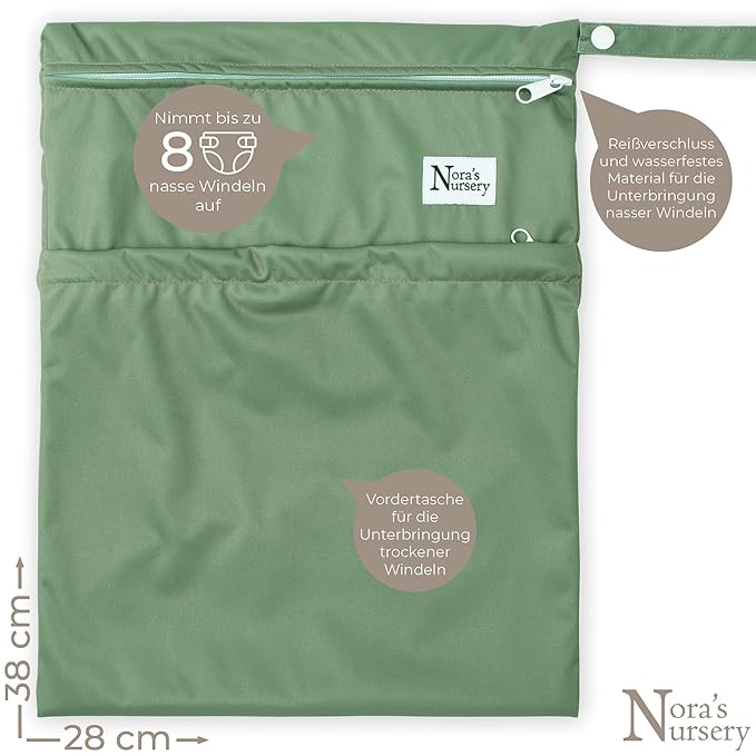 Nora's Nursery Wet Dry Bags with Two Zippered Pockets - Reusable and Washable for Swimming, Travel, Beach, Pool, Daycare, Cloth Diapers, Toiletries, and Wet Swimsuits - 11x15, Garden, 2-Pack