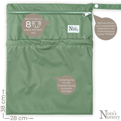Nora's Nursery Wet Dry Bags with Two Zippered Pockets - Reusable and Washable for Swimming, Travel, Beach, Pool, Daycare, Cloth Diapers, Toiletries, and Wet Swimsuits - 11x15, Garden, 2-Pack