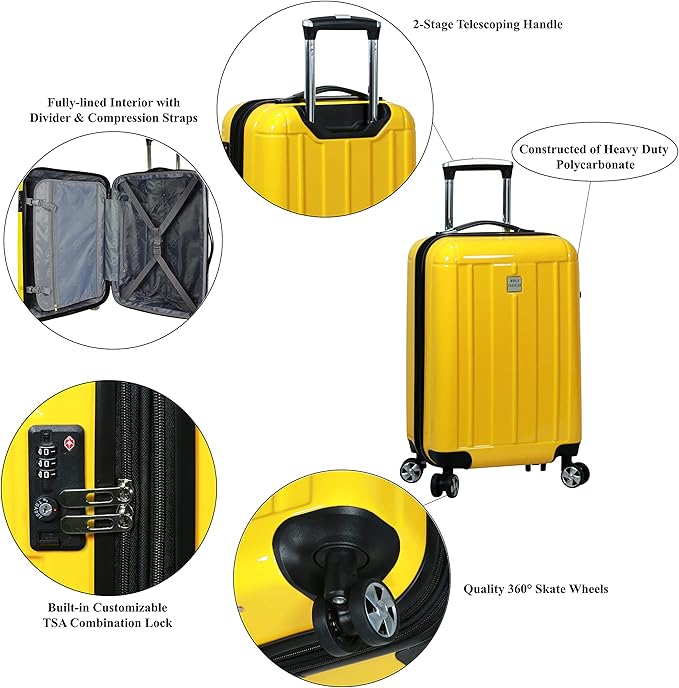 World Traveler Contour 28-Inch Polycarbonate Hardside Expandable Spinner Checked Luggage with TSA Lock - Yellow