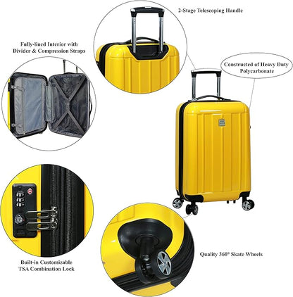 World Traveler Contour 20-Inch Carry-On Polycarbonate Hardside Expandable Spinner Luggage with TSA Lock - Yellow