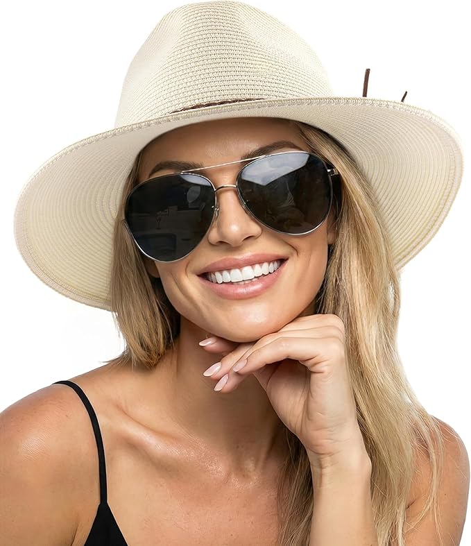 FURTALK Sun Hats for Women Summer Wide Brim UV UPF 80+ Panama Fedora Foldable Packable Straw Beach Hat