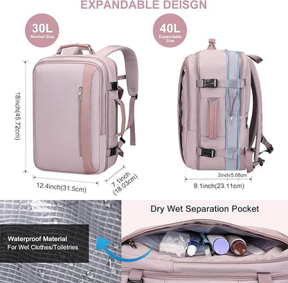 PIJUSHI Travel Backpack for Women Expandable Carry on Luggage Backpack Airline Approved Personal Item Laptop Bag(PE034 Light Purple)