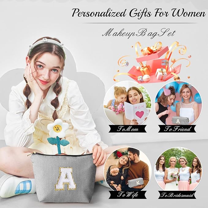 YOOLIFE Birthday Gifts for Women Girls - Personalized Initial Cute Makeup Bags Cosmetic Bag Make Up Bag Toiletry Pouch Gift for Women Her Friend Mom Teacher Sister Teenager Female Bridesmaids Black Z