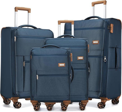 LARVENDER Luggage Sets 4 Piece, Softside Carry On Luggage Suitcase Set with 360° Spinner Wheels for Women Men(32/28/24/20) Navy Blue