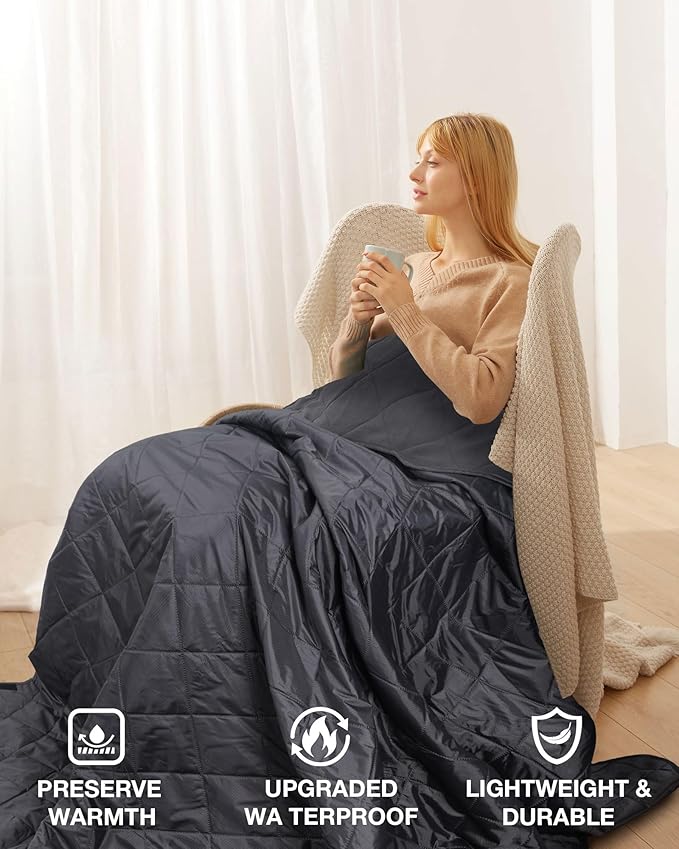 Large Waterproof Stadium Blanket, Soft Warm Fleece Camping Blanket Windproof for Cold Weather, 79"x 59" Triple Layers for Outdoor Sports, Concerts, Car, Dog